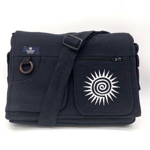 Large Heavy Cotton Laptop Messenger Bag (Swirl embroidery)